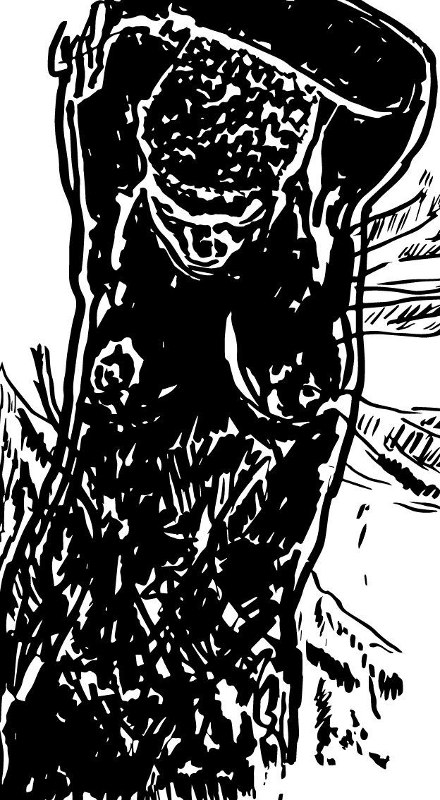 Ink illustration of a figure carrying a heavy load — from The Weight We Carry