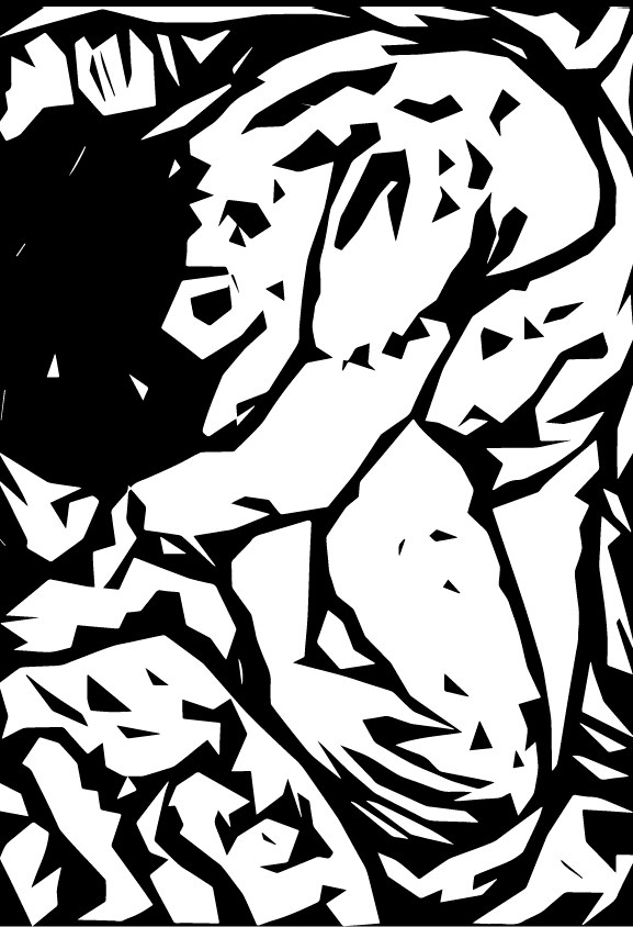 Wide ink illustration from the Processing Trauma in Black Bodies exhibition