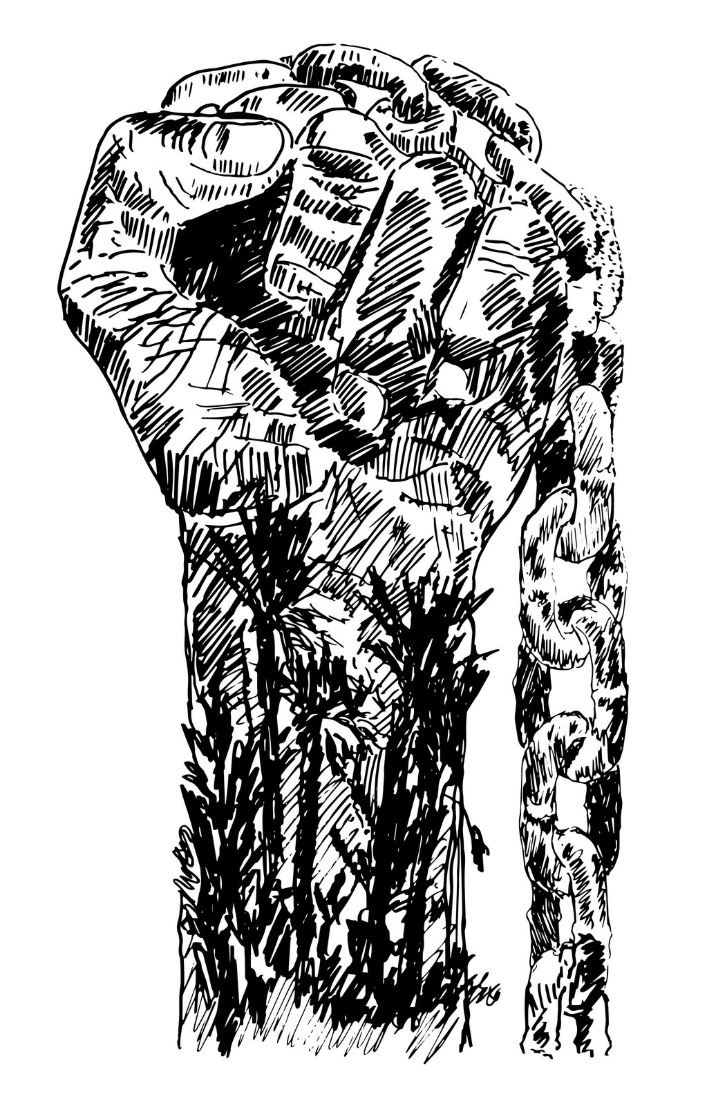 Ink illustration of a raised fist — symbol of resilience