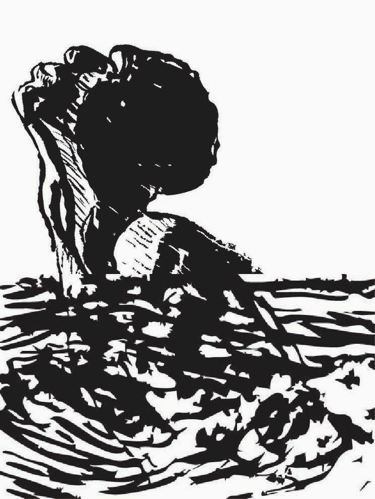 Illustration dedicated to those lost crossing the Mediterranean — figure huddled in cloth